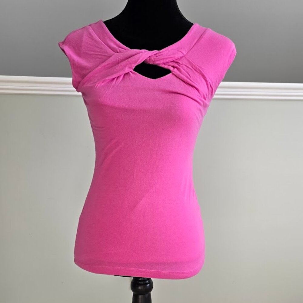Banana Republic Twist Front Keyhole Cap Sleeve Tee Top Fuschia Hot Pink X Small